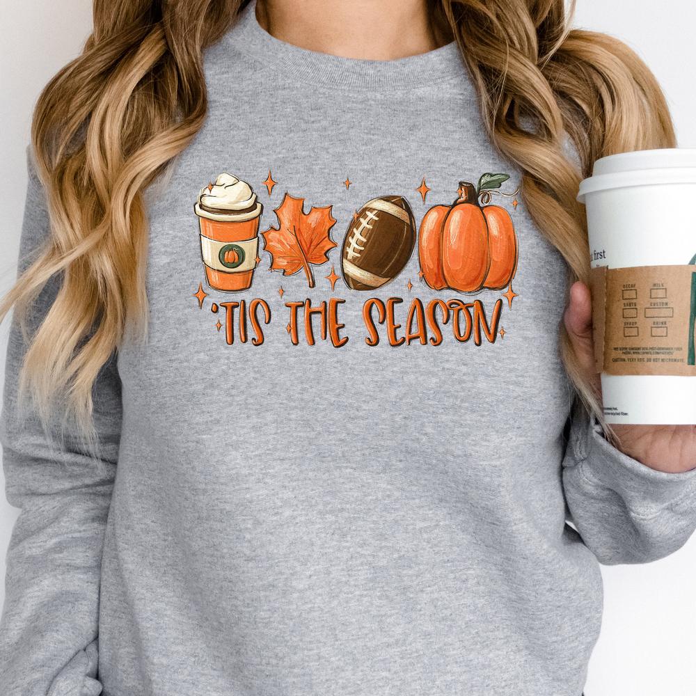 Tis the Season Sweatshirt, Halloween Sweatshirt, Fall Pumpkin Sweatshirt, Thanksgiving Sweater Gift for Fall, Season Football Crewneck, Pumpkin Spice Sweatshirt Women