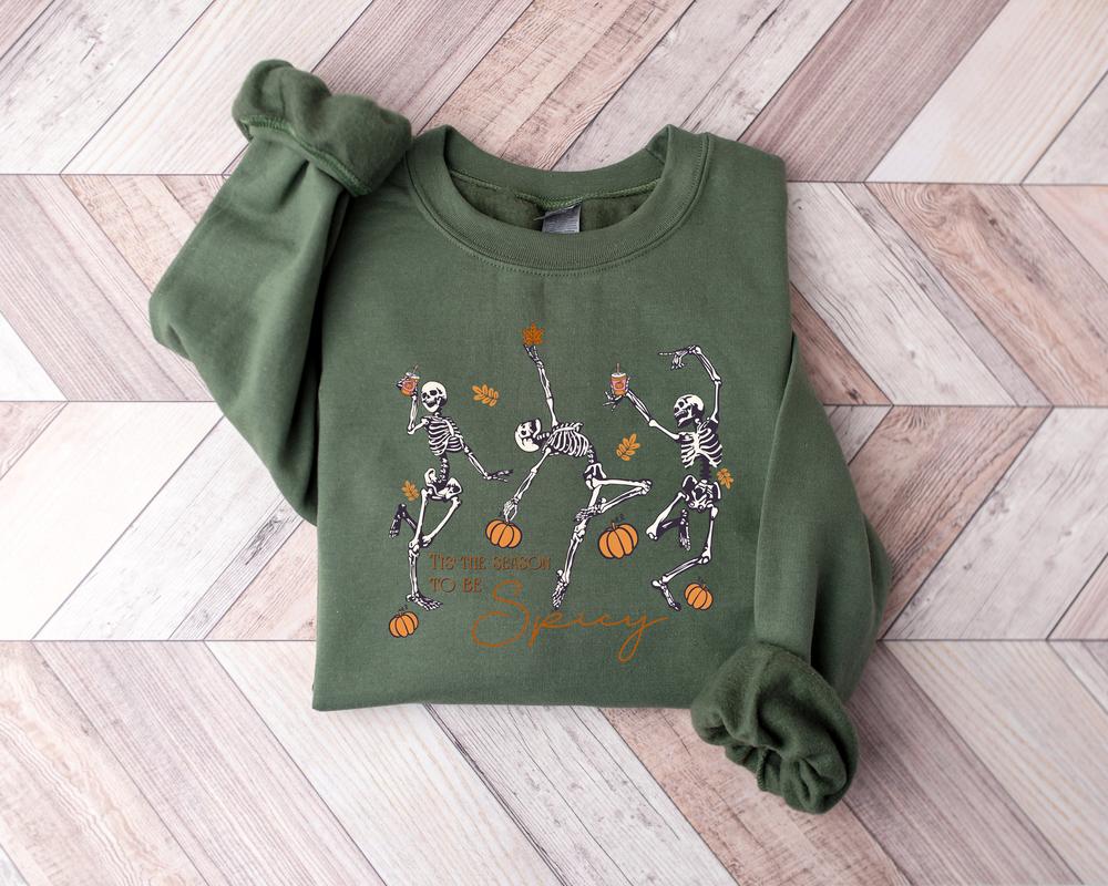 Tis the Season to Be Spooky Sweatshirt, Halloween Skeleton Sweatshirt, Dancing Skeleton Sweater, Fall Skeleton Sweatshirt