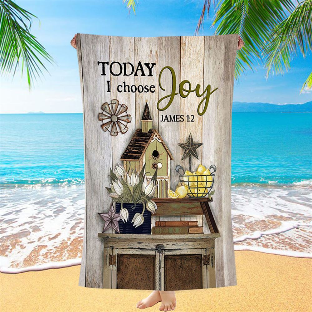 Today I Choose Joy Birdhouse Yellow Lemon Beach Towel - Bible Verse Beach Towel - Inspirational Art - Christian Beach Towel