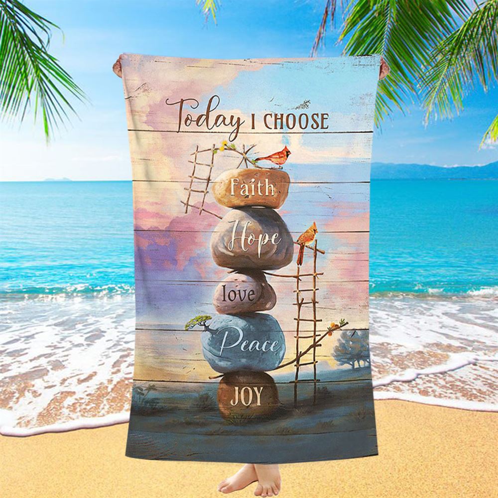 Today I Choose Joy Rock Red Cardinal Beach Towel - Inspirational Beach Towel - Christian Beach Towel