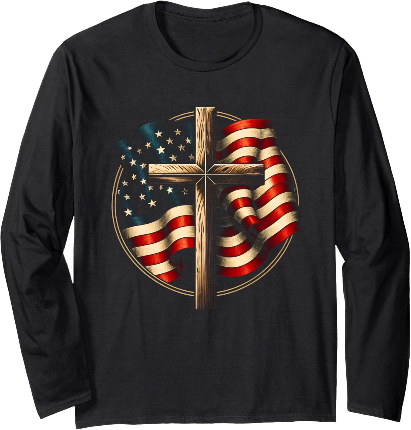 USA Flag Religious Quote 4th of July Christian Faith Long Sleeve