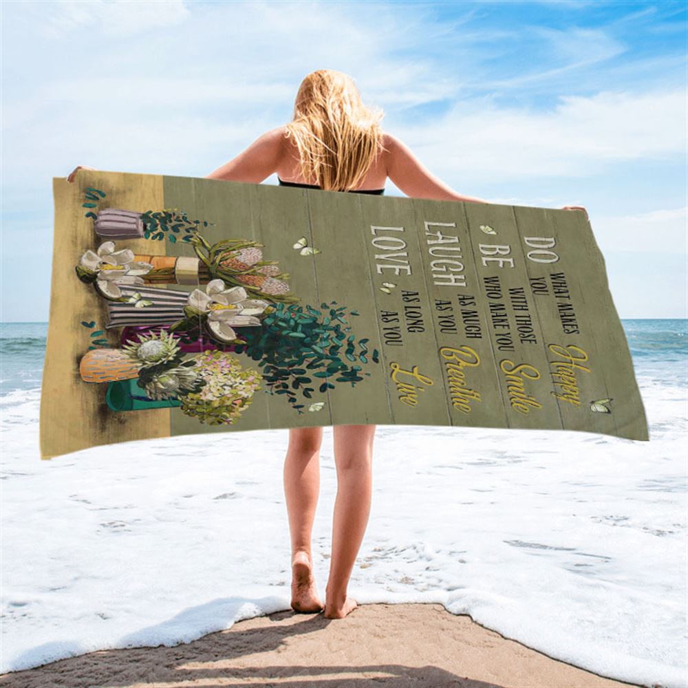 Unique Flower Green Butterfly Do What Makes You Happy Beach Towel - Christian Art - Bible Verse Beach Towel - Religious Beach Towel