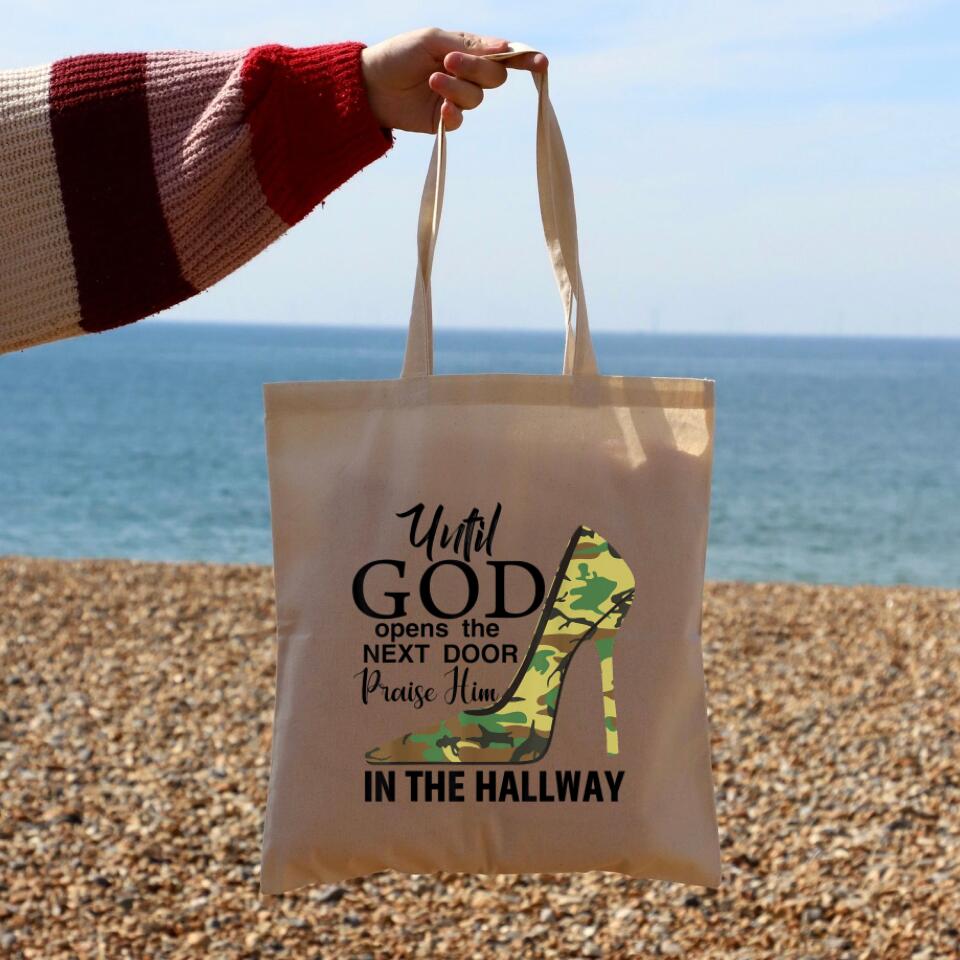 Until God Opens The Next Door Canvas Tote Bags - Christian Tote Bags - Printed Canvas Tote Bags - Religious Tote Bags - Gift For Christian