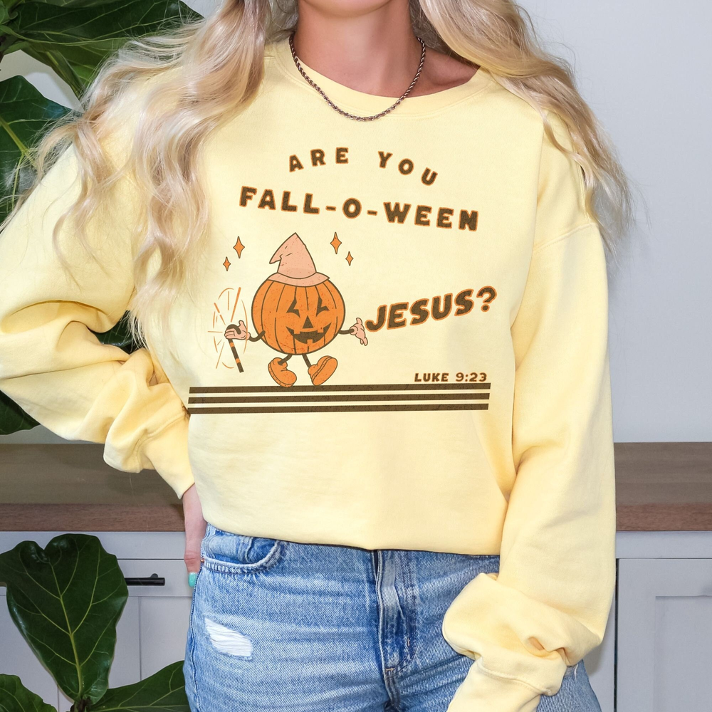 Vintage Are You Fall-O-Ween Jesus Funny Pumpkin Christian Halloween Sweatshirt, Fall Religious, Luke 923 Bible Verse Shirt, Fall Sweater