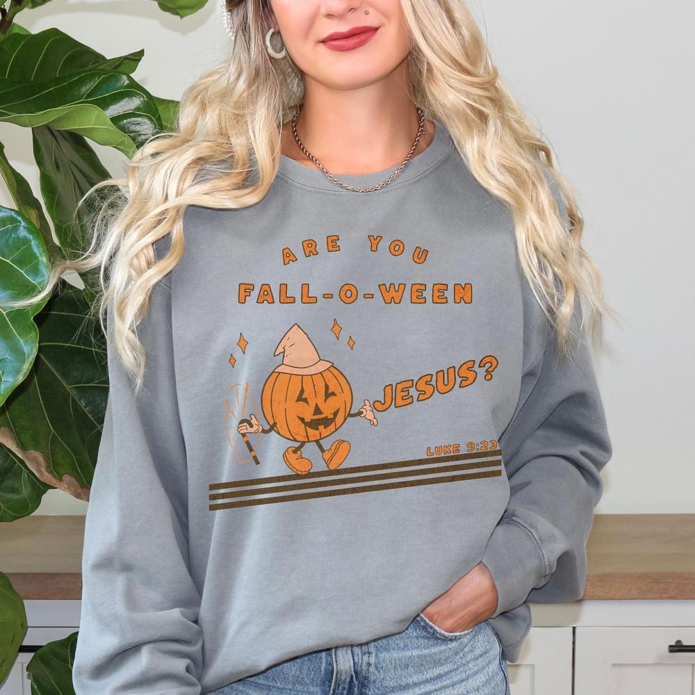 Vintage Are You Fall-O-Ween Jesus Funny Pumpkin Christian Halloween Sweatshirt, Fall Religious, Luke 923 Bible Verse Shirt, Fall Sweater