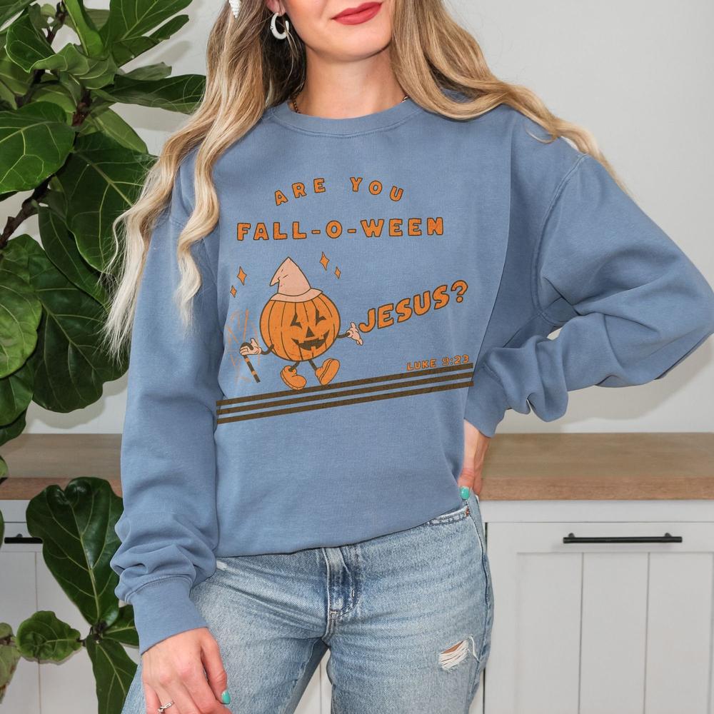 Vintage Are You Fall-O-Ween Jesus Funny Pumpkin Christian Halloween Sweatshirt, Fall Religious, Luke 923 Bible Verse Shirt, Fall Sweater