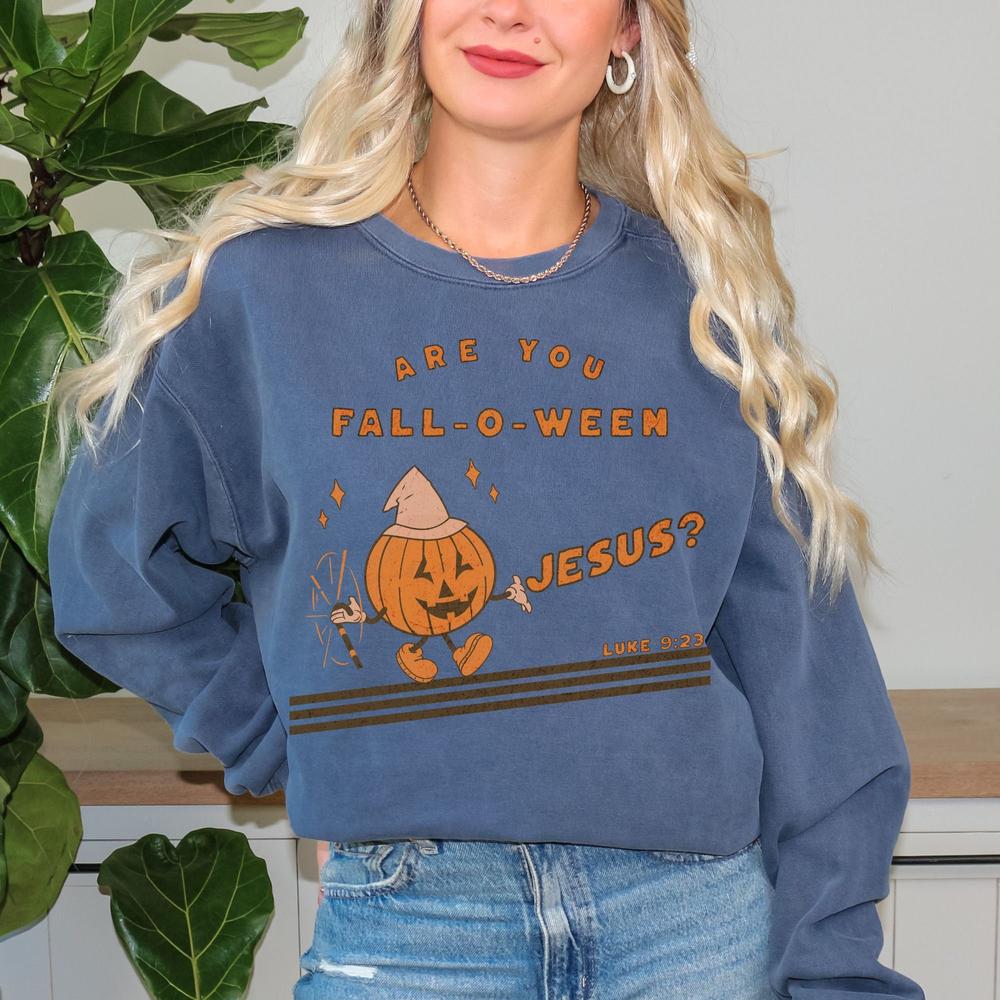 Vintage Are You Fall-O-Ween Jesus Funny Pumpkin Christian Halloween Sweatshirt, Fall Religious, Luke 923 Bible Verse Shirt, Fall Sweater