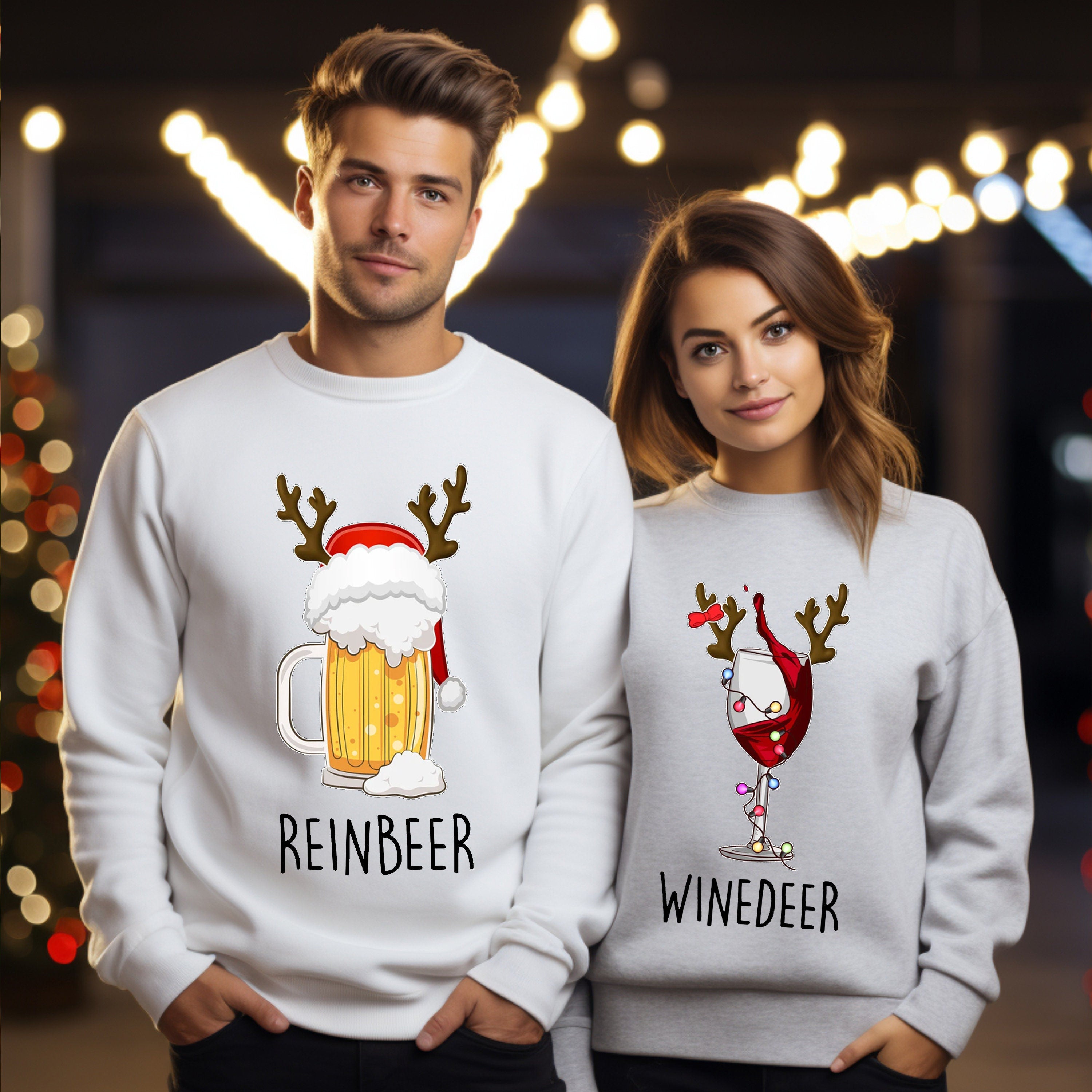 Funny Couple Christmas Shirts, Christmas Sweatshirt, Couples Sweaters, Reindeer Sweatshirt, Matching Sweaters White