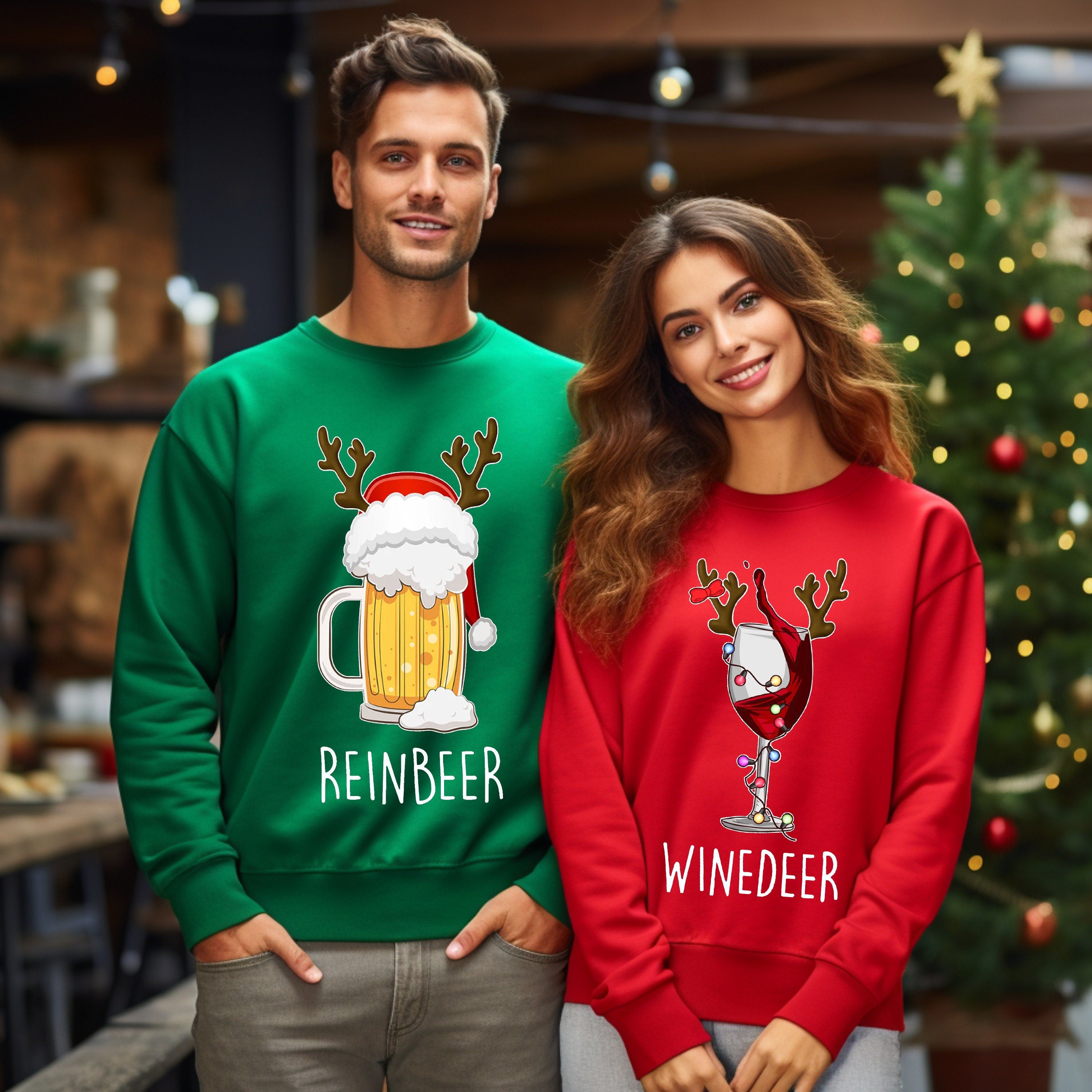 Funny Couple Christmas Shirts, Christmas Sweatshirt, Couples Sweaters, Reindeer Sweatshirt, Matching Sweaters White