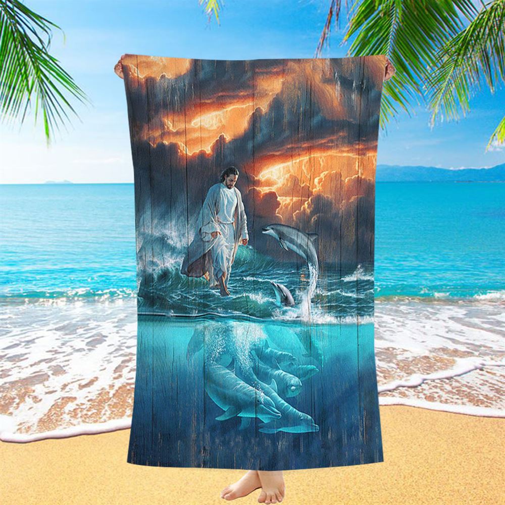 Walking On The Sea Beautiful Dolphin Beach Towel - Inspirational Beach Towel - Christian Beach Towel