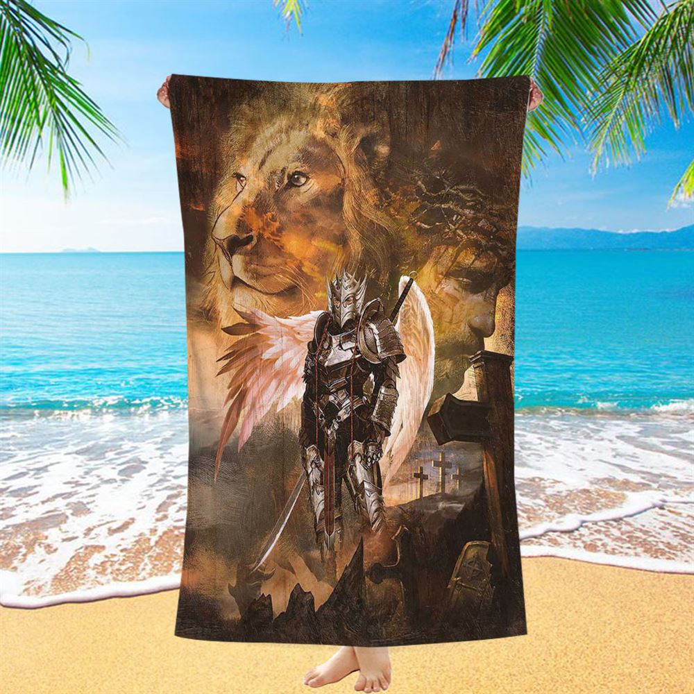 Warrior Jesus Lion Of Judah Cross Beach Towel - Christian Art - Bible Verse Beach Towel - Religious Beach Towel