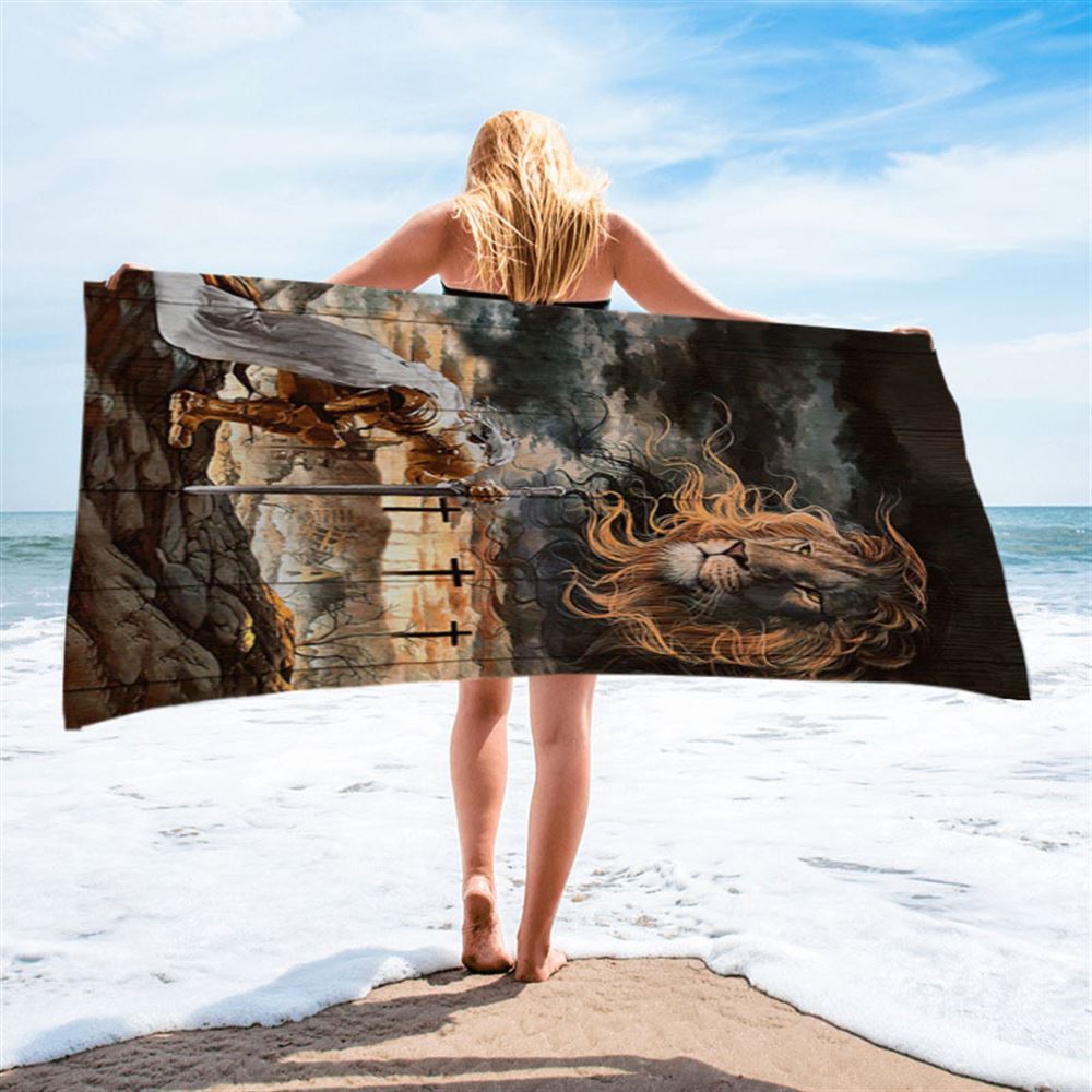 Warrior Women And Lion Of Judah Beach Towel - Christian Beach Towel - Bible Verse Beach Towel