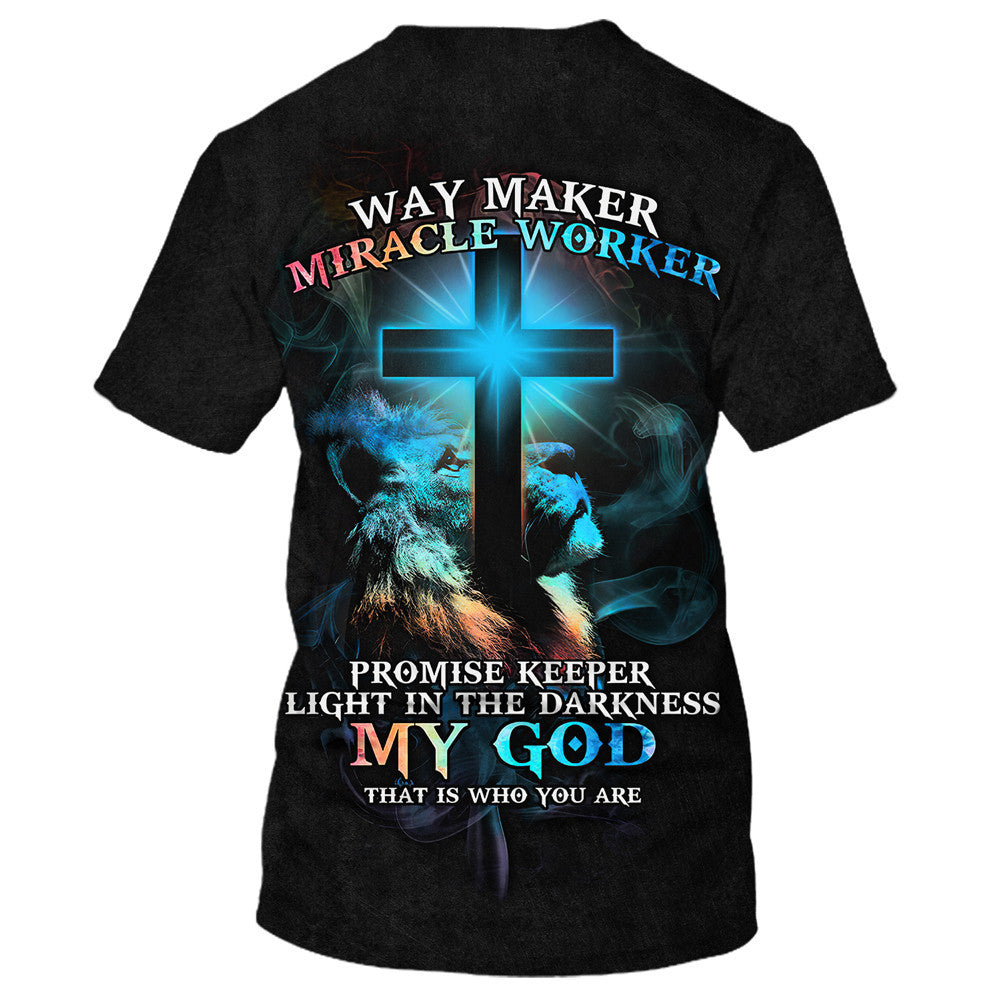 Way Maker Miracle Worker Lion Cross 3D All Over Printed Shirt for Men and Women