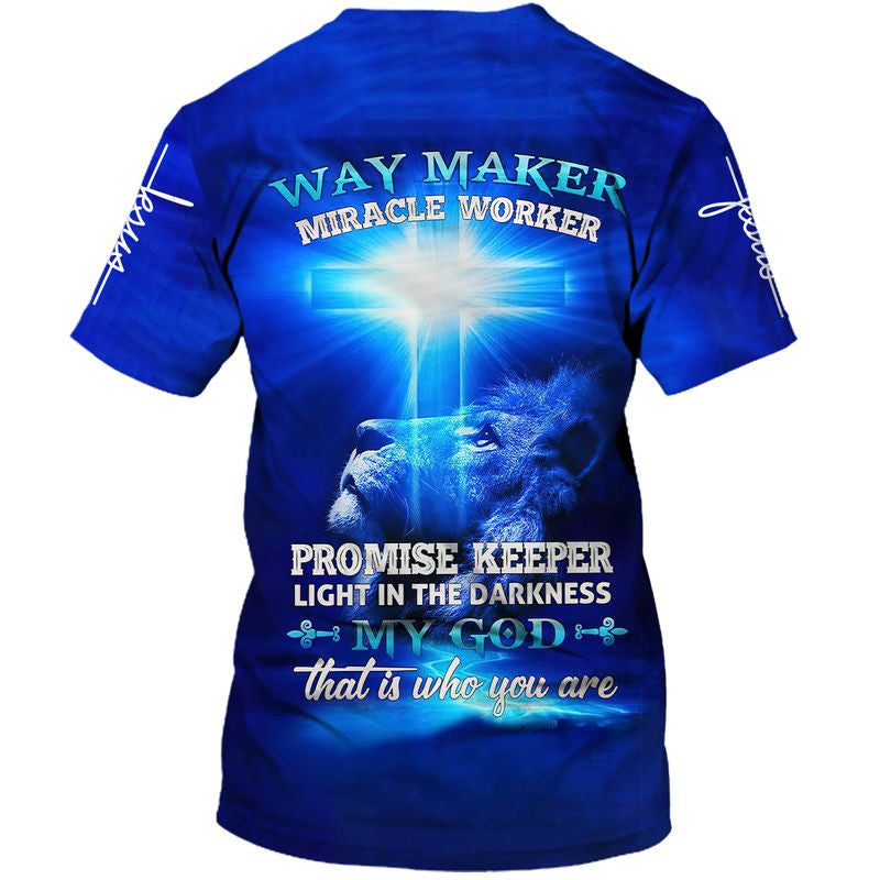 Way Maker Miracle Worker Lion Cross 3d T-Shirts - Christian Shirts For Men&Women