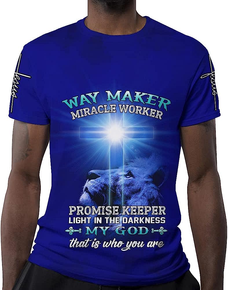 Way Maker Miracle Worker Lion Cross All Over Printed 3D T Shirt - Christian Shirts for Men Women