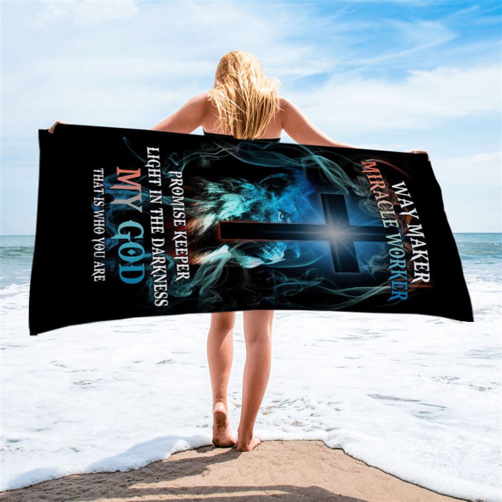 Way Maker Miracle Worker Lion & Cross Beach Towel - Christian Beach Towel - Religious Beach Towel