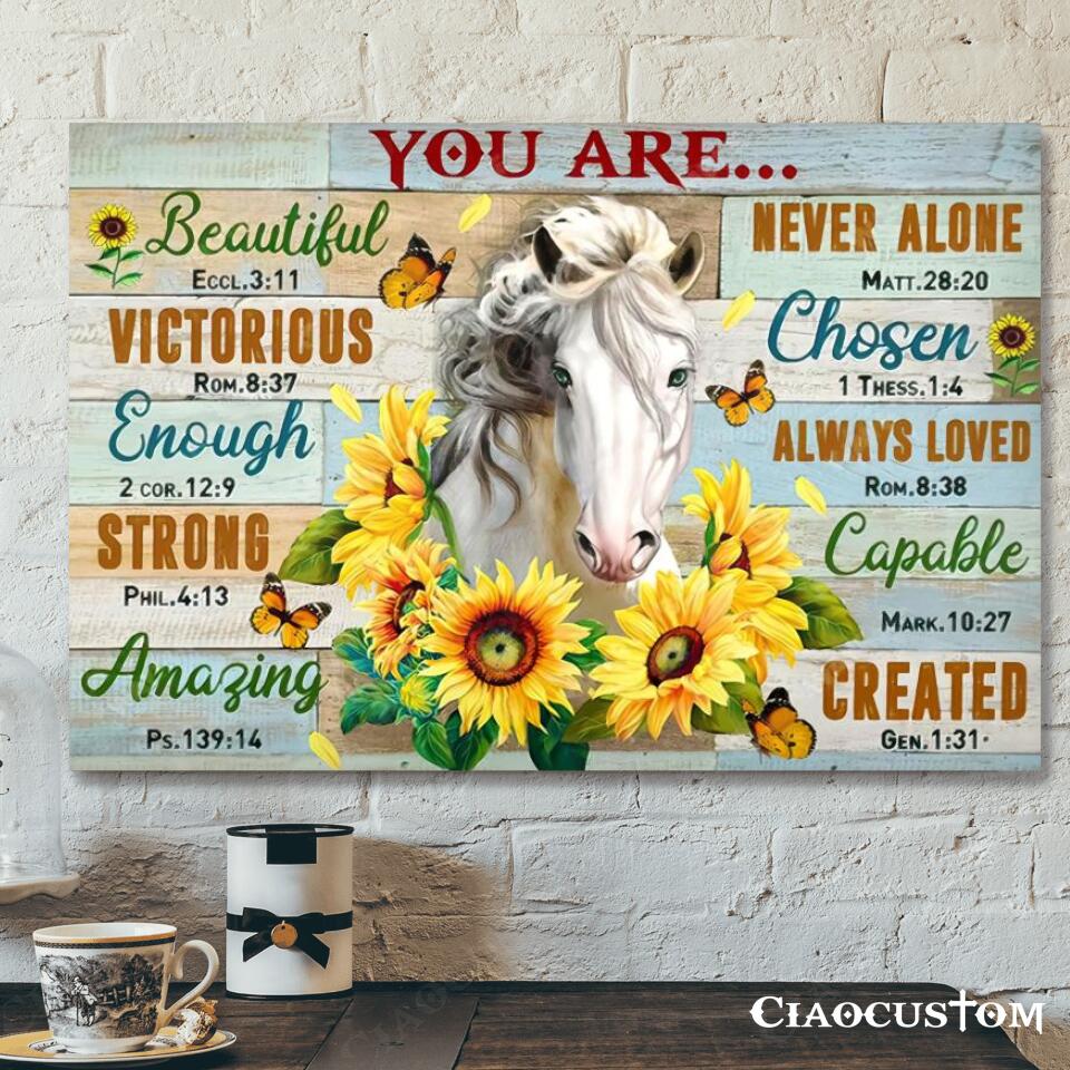 You Are Beautiful - Horse - Sunflower - Jesus Canvas Wall Art - Bible Verse Canvas - Christian Canvas Wall Art - Ciaocustom