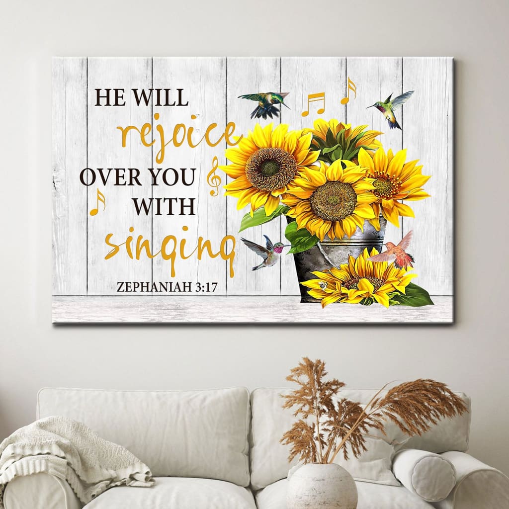 Zephaniah 317 He Will Rejoice Over You With Singing Canvas Wall Art - Christian Canvas - Faith Canvas