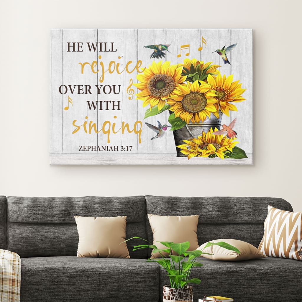 Zephaniah 317 He Will Rejoice Over You With Singing Canvas Wall Art - Christian Canvas - Faith Canvas