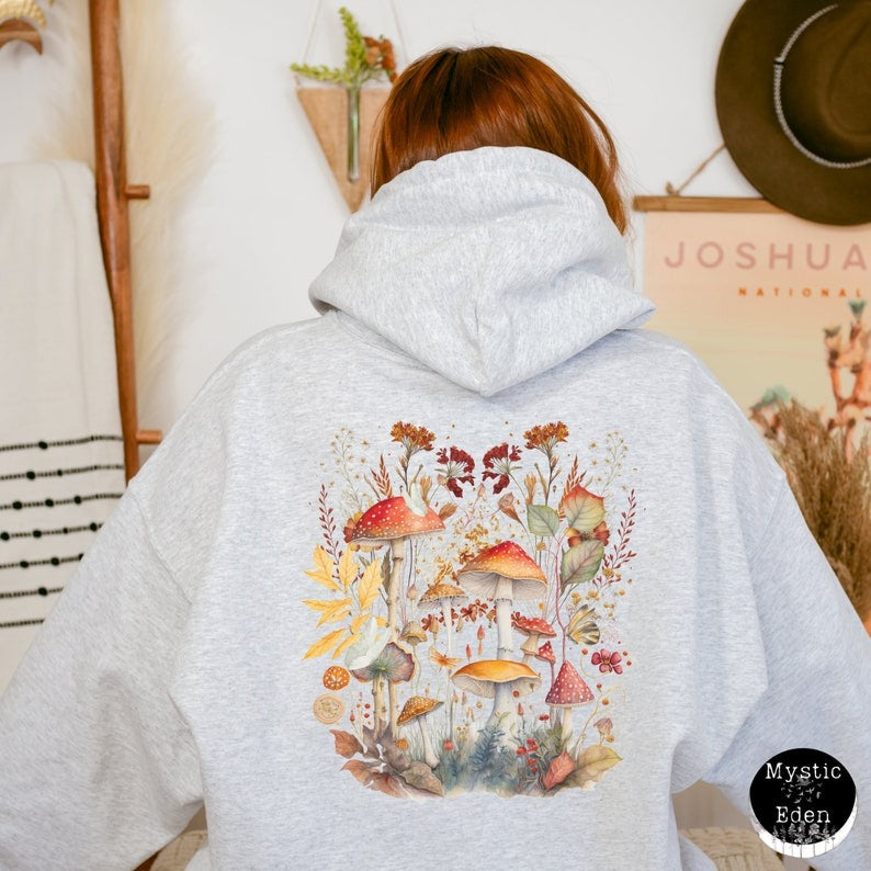 Mushroom Hoodie Unisex Brown Cottagecore Hoodie Goblincore Dark Cottagecore Clothing Goblincore Aesthetic Mushroom Sweatshirt Oversized