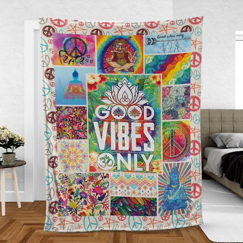 Vintage Good Vibes Only Hippie Style Woven Throw Blanket, Buddha Mandala Wall Tapestry, Christmas Thanksgiving Gifts, Christmas Home Decor