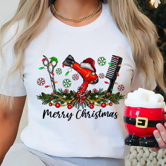 Merry Christmas Hairstylist Shirt, Hairdresser Xmas Shirt, Hair Tools Christmas Shirt, Hair Dresser Holiday Shirt