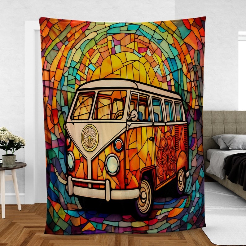 Vintage Camper Van Christmas Woven Throw Blanket, Retro Camping Car Cotton Wall Tapestry, Christmas Thanksgiving Birthday Gifts