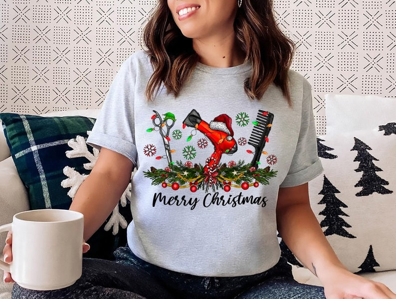 Merry Christmas Hairstylist Shirt, Hairdresser Xmas Shirt, Hair Tools Christmas Shirt, Hair Dresser Holiday Shirt