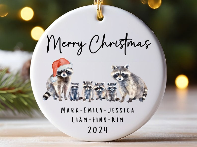 Personalized Raccoon Family Ornament for Christmas Gift Custom Name Ornament Family