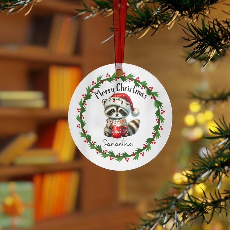 Personalized Christmas Ornament Raccoon, Personalized name ornament, custom raccoon ornament, Custom holiday ornament, gift for her