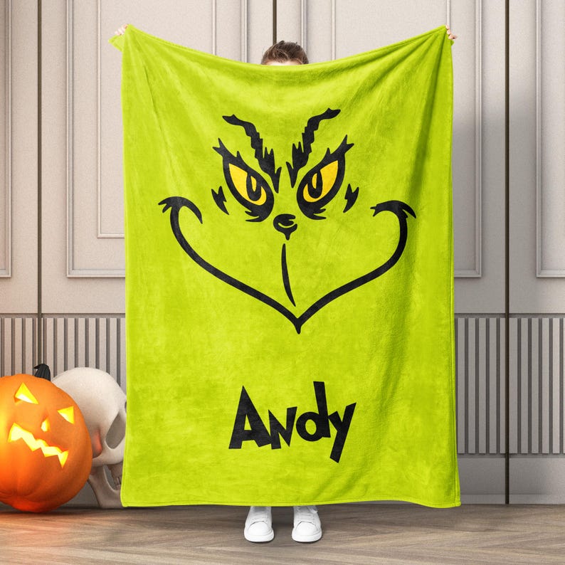 Personalized Grinch Blanket - Custom Name Grinchmas Christmas Blanket, Christmas Vacation Blanket, Custom Name Blanket, Merry Christmas